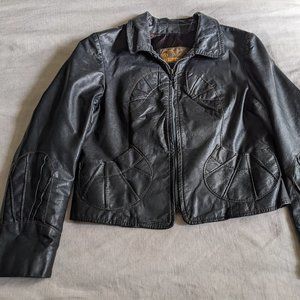 Vintage black leather moto jacket